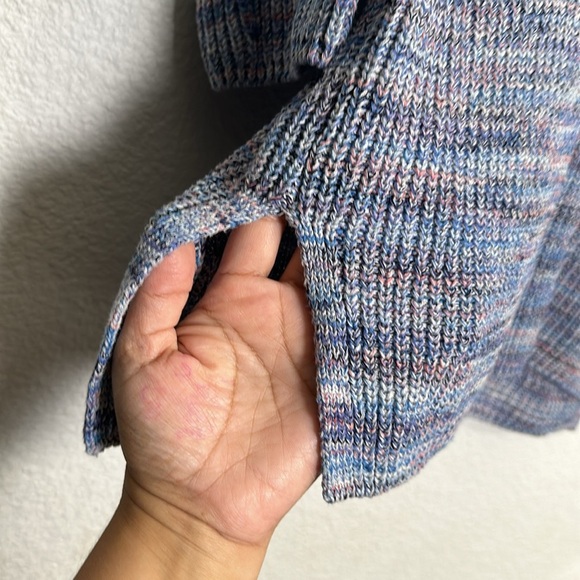 J Jill Women’s Size Small Blue Marled V Neck Cotton Pullover Knit Sweater - Picture 4 of 9